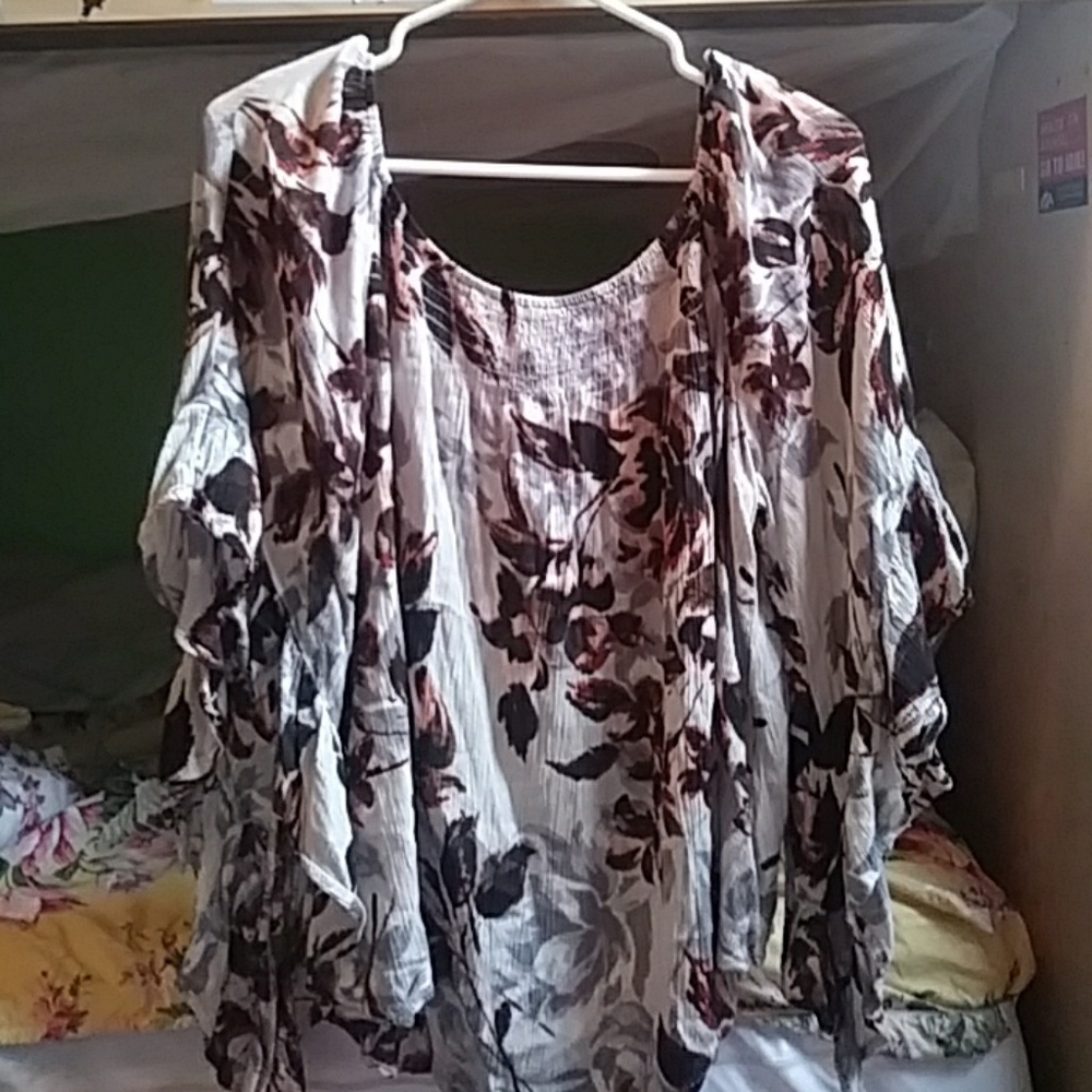 Grayish Blue Floral Print Boho Shirt